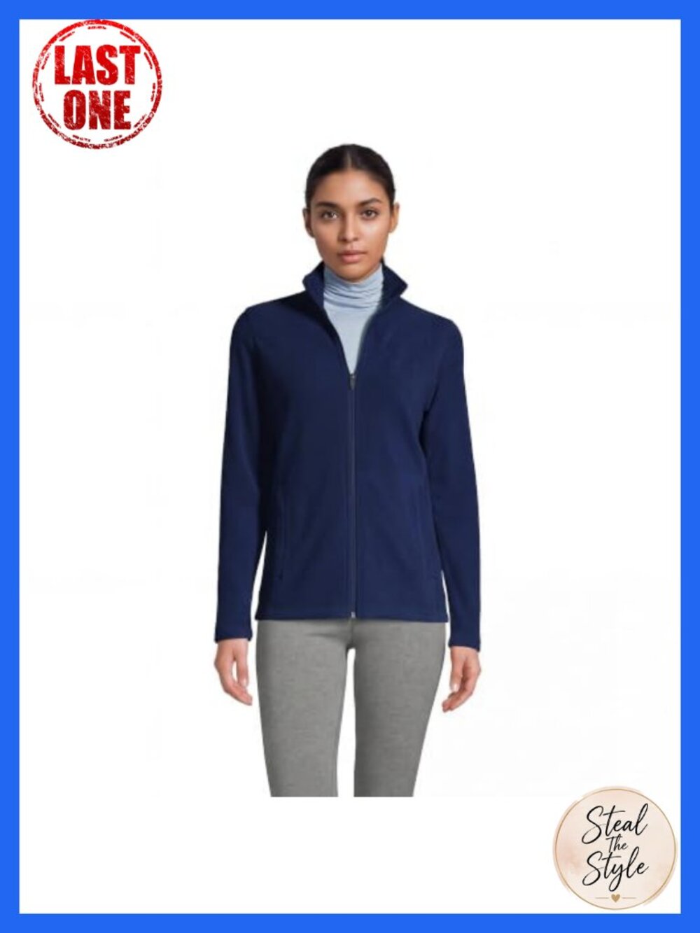 Lands' End Fleece Full Zip Jacket Stand Collar Lightweight Packable